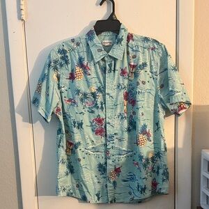 Haggar Teal Tropical Print Shirt